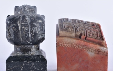 A 19TH CENTURY CHINESE CARVED STONE SEAL Qing, together with...