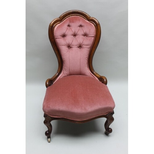 A 19TH CENTURY SHOW WOOD FRAMED BUTTON BACKED NURSING CHAIR ...