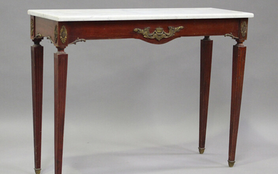 A 20th century Louis XV style mahogany and gilt metal mounted hall table with white marble top, on f