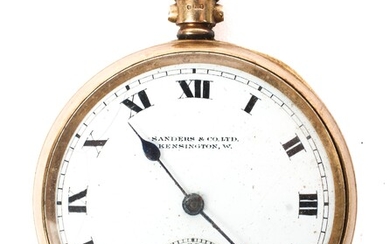 A 9ct gold cased open face pocket watch, the enamel dial with Roman numerals denoting hours