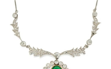 A BELLE EPOQUE EMERALD AND DIAMOND NECKLACE, the pear