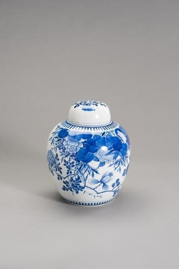 A BLUE AND WHITE GINGER JAR WITH COVER