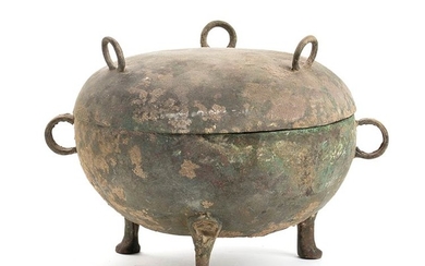 A BRONZE TRIPOD VESSEL AND COVER, DING China, Western Han...