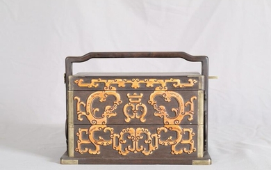 A CARVED ZITAN DRAGON BOX AND COVER