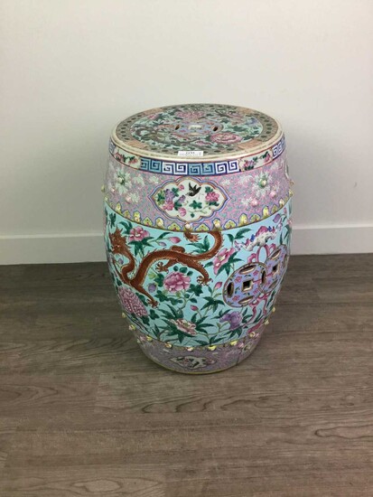 A CHINESE BARREL FORM FAMILE ROSE GARDEN SEAT