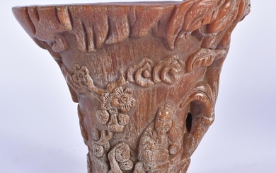 A CHINESE CARVED BUFFALO HORN TYPE LIBATION CUP 20th Century...