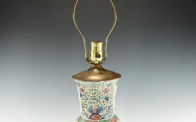 A CHINESE FAMILLE VERTE VASE CONVERTED LAMP