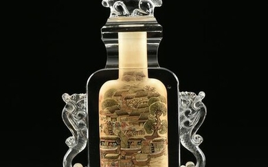 A CHINESE STYLE INTERIOR PAINTED SNUFF BOTTLE FORM