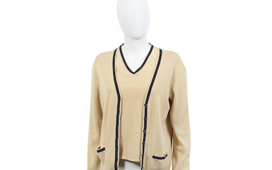 A CREAM KNITTED V-NECK TOP AND CARDIGAN TWINSET Chanel