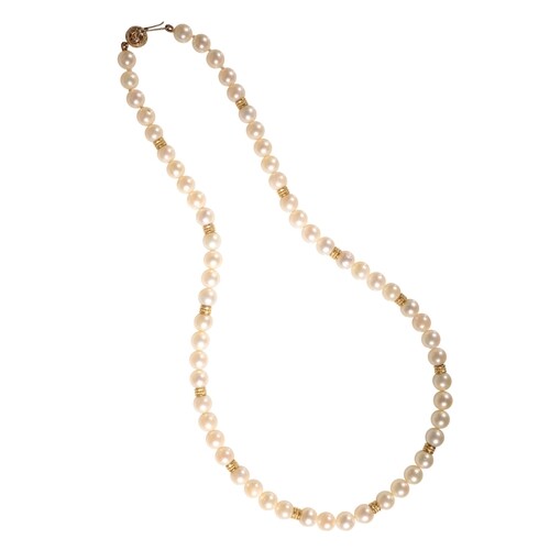 A CULTURED PEARL NECKLACE each cultured pearl knotted, with ...