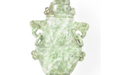 A Chinese 20th century jadeite vase, of flattened baluster s...