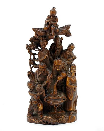 A Chinese Carved Wood Figural Group.