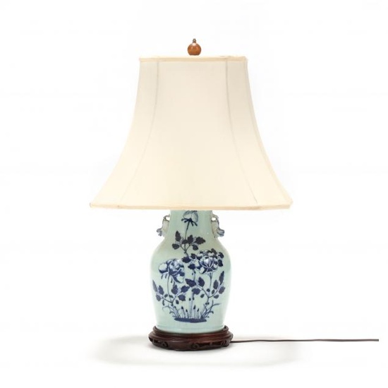 A Chinese Celadon Porcelain Vase Lamp