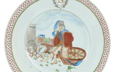 A Chinese Crested "Hussar" Porcelain Plate Late 18th
