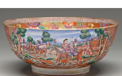 A Chinese European-subject famille rose punch bowl, c1770, e...
