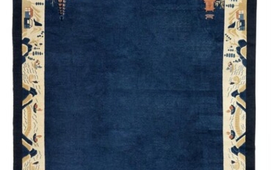 NOT SOLD. A Chinese Peking carpet, open blue field surrounded by ivory mainborder of architecture and landscape motifs. Early 20th century. 415 x 282 cm. – Bruun Rasmussen Auctioneers of Fine Art