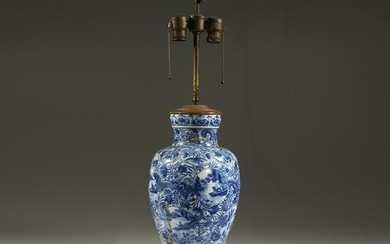 A Chinese blue and white baluster vase, now mounted as