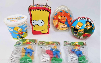 A Collection of The Simpsons Sports Toys & Containers, Including Magnetic Darts (2000), Springfield Soccer Toys (2002) & a Hot Shots Tin Bart Head Lunchbox (2004)