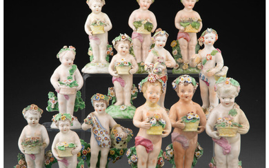 A Collection of Thirteen English Porcelain Putti Figures (late 18th century and later)