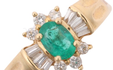 A Continental 14ct emerald and diamond flowerhead cluster ri...