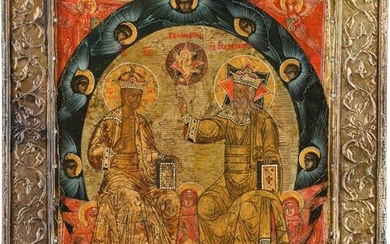 A FINE ICON SHOWING THE NEW TESTAMENT TRINITY WITH A