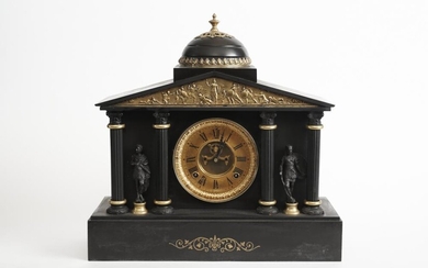 A FRENCH NEO-CLASSICAL BLACK MARBLE MANTEL CLOCK 19TH CENTURY, LEONARD JOEL LOCAL DELIVERY SIZE: MEDIUM