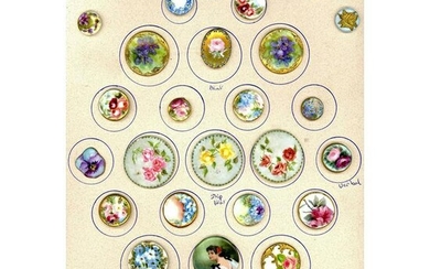 A FULL CARD OF DIVISION 1 AND 3 CERAMIC STUD BUTTONS