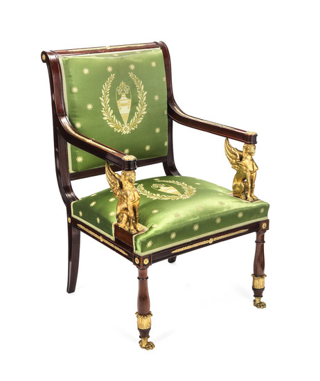 A French 19th century 'Empire' gilt bronze mounted fauteuil