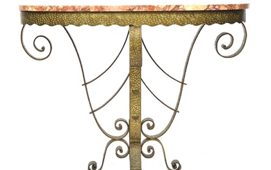 A French Art Deco demilune wrought iron console table in the...