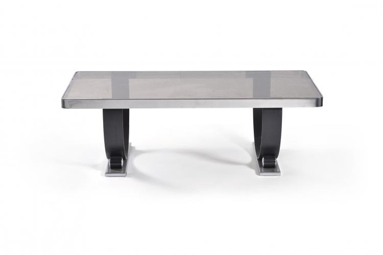 A French chrome and glass coffee table
