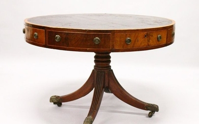 A GEORGE III MAHOGANY DRUM TABLE, with black leather