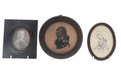 A GEORGE III SILHOUETTE REVERSE PAINTED ON GLASS.