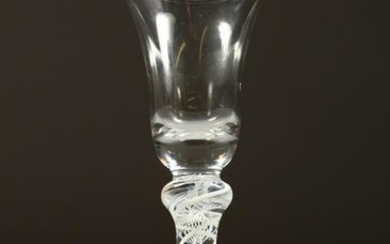A GEORGIAN WINE GLASS with inverted bell shaped bowl