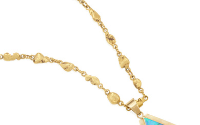 A GOLD AND SYNTHETIC OPAL NECKLACE