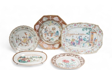 A GROUP OF FIVE CHINESE FAMILLE ROSE DISHES QING DYNASTY, 18...