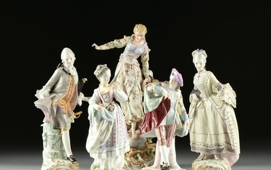 A GROUP OF FIVE FRENCH AND GERMAN PORCELAIN FIGURES