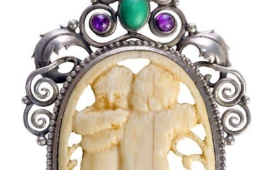A German Jugendstil silver and ivory pendant c.1920, marked on...