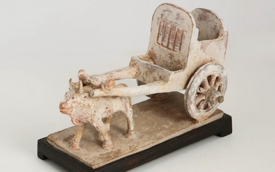A Han style pottery model of an ox drawn cart