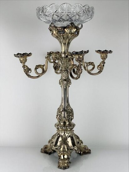 A LARGE ANTIQUE SILVER PLATED EPERGNE
