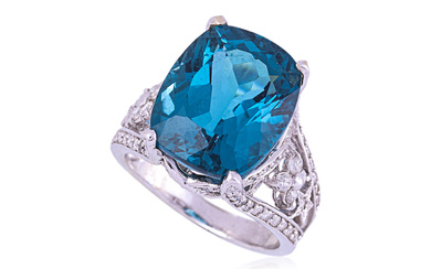 A LARGE BLUE TOPAZ AND DIAMOND RING