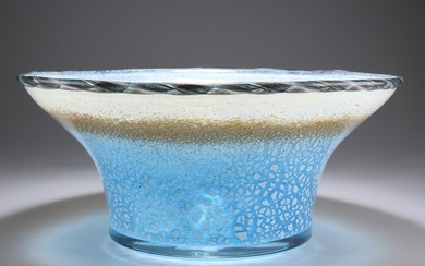 A LARGE CONTEMPORARY ART GLASS BOWL, flared circular