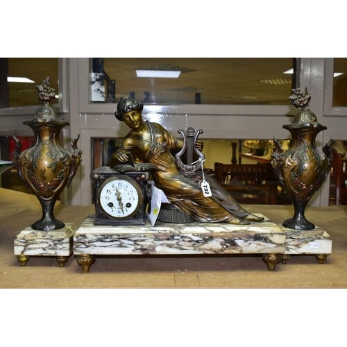 A LATE 19TH CENTURY FRENCH BRONZED SPELTER AND MARBLE FIGURA...