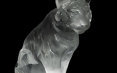 A Lalique clear and frosted glass model of a tiger