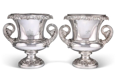 A MATCHED PAIR OF OLD SHEFFIELD PLATE WINE COOLERS