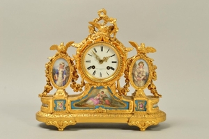 A MID 19TH CENTURY FRENCH ORMOLU AND PORCELAIN MANTEL CLOCK,...