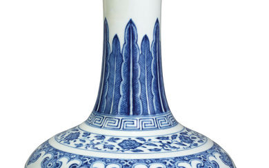 A MING-STYLE BLUE AND WHITE 'LOTUS SCROLL' BOTTLE VASE Daoguang...