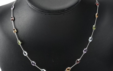 A MULTI GEM-SET NECKLACE IN 18CT WHITE GOLD