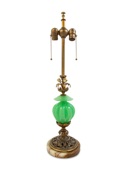 A Murano Glass, Bronze and Onyx Table Lamp