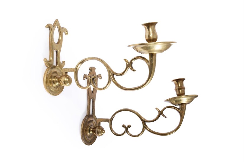 A NEAR PAIR OF BRASS WALL SCONCES, EARLY 18TH CENTURY