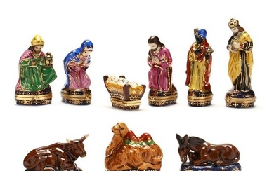 A Nine Piece Limoges Porcelain Nativity Set